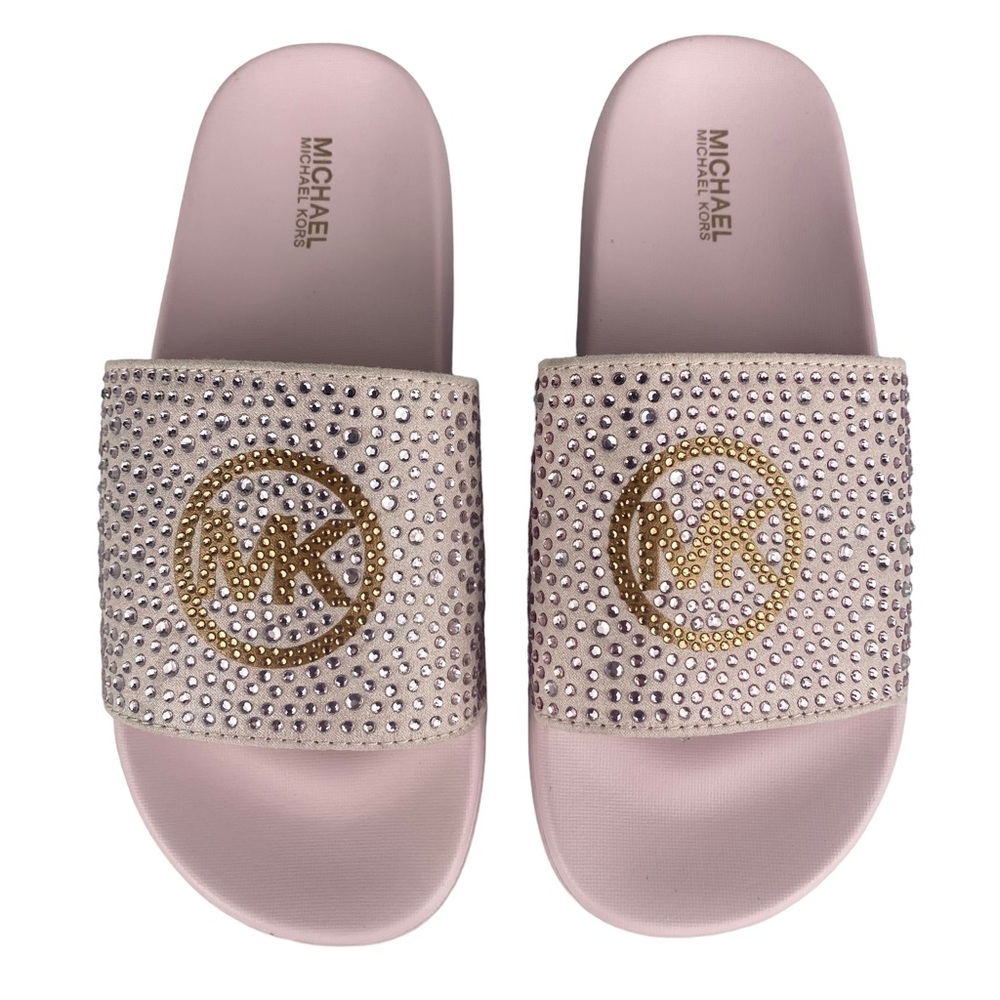 Michael Kors Kids Jett Charm Crystal Slide Sandals in Pink  - Size 3